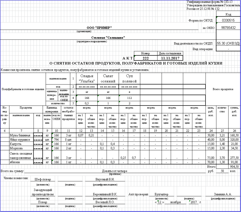 Ведомость 05. Отчет о движении продуктов на кухне. Накладные на отпуск товара. Заборный лист. Заборный лист для предприятия общественного питания.